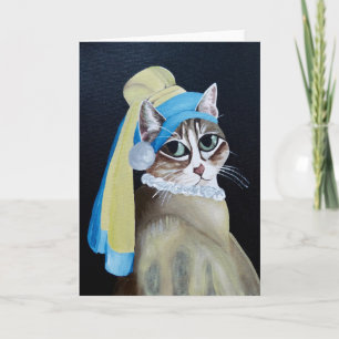 Cat With A Pearl Earring Greeting Karte