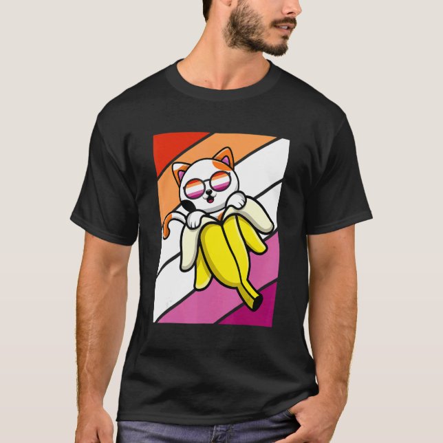 Cat With Banana Pride Lesbian Flag LGBTQ Proud All T-Shirt (Vorderseite)