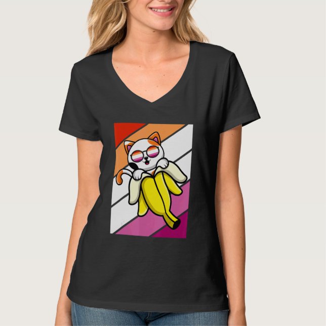 Cat With Banana Pride Lesbian Flag LGBTQ Proud All T-Shirt (Vorderseite)