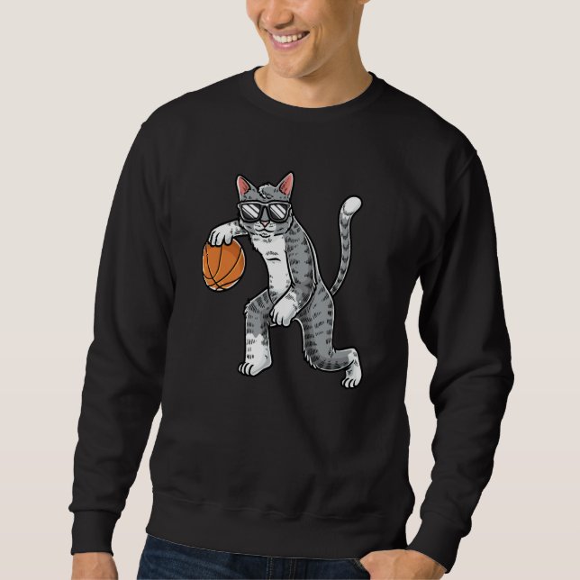Cat With Basketball Ball Basketball Player Sweatshirt (Vorderseite)