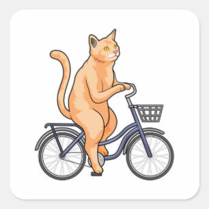 Cat with Bicycle Quadratischer Aufkleber