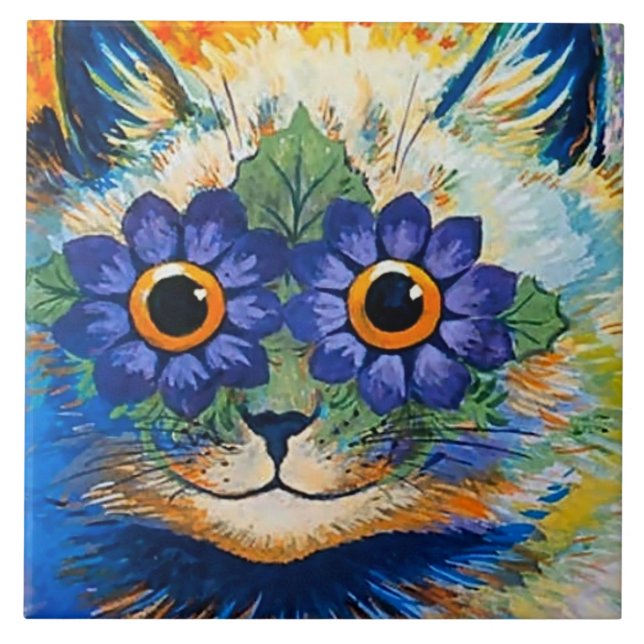 "Cat With Blue Petals" von Louis Wain Fliese (Vorderseite)