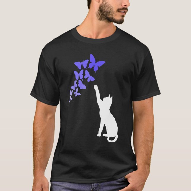 Cat with Butterflies Beautiful Butterfly T-Shirt (Vorderseite)