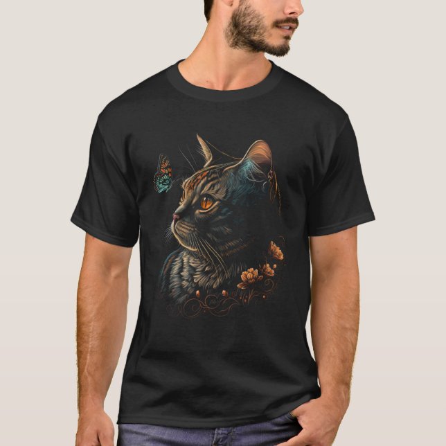 Cat With Butterfly Black Cat Butterfly T-Shirt (Vorderseite)