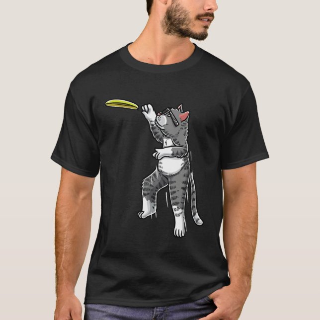 Cat With Flying Frisbee Disc Golf Frisbee Player T T-Shirt (Vorderseite)