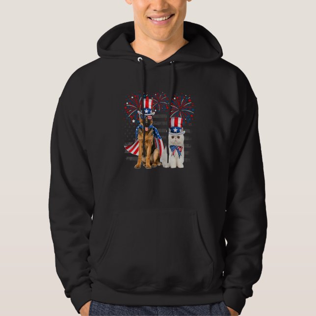 Cat With German Shepherd Sunglasses American Flag  Hoodie (Vorderseite)