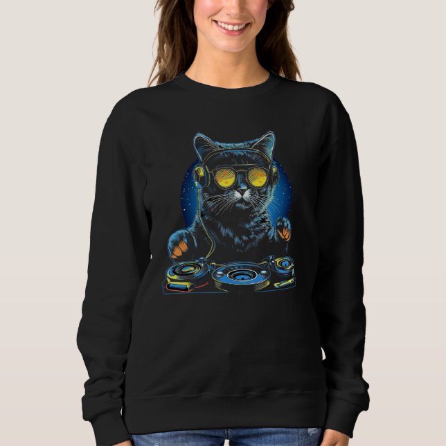 Cat with Headphones Kitty DJ Music Vibes Sweatshirt (Vorderseite)