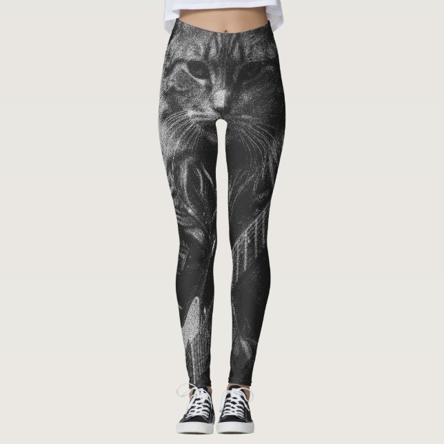 Cat with leather Jacket playing electric guitar  Leggings (Vorderseite)