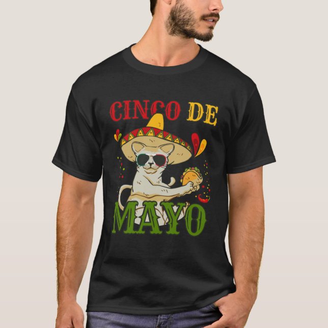 Cat With Mexican Hat And Taco  5 Cinco De Mayo T-Shirt (Vorderseite)