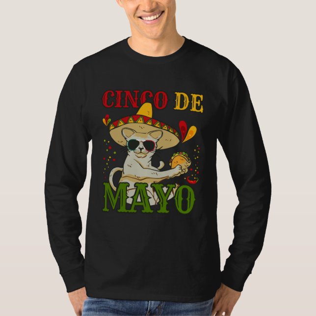 Cat With Mexican Hat And Taco  5 Cinco De Mayo T-Shirt (Vorderseite)