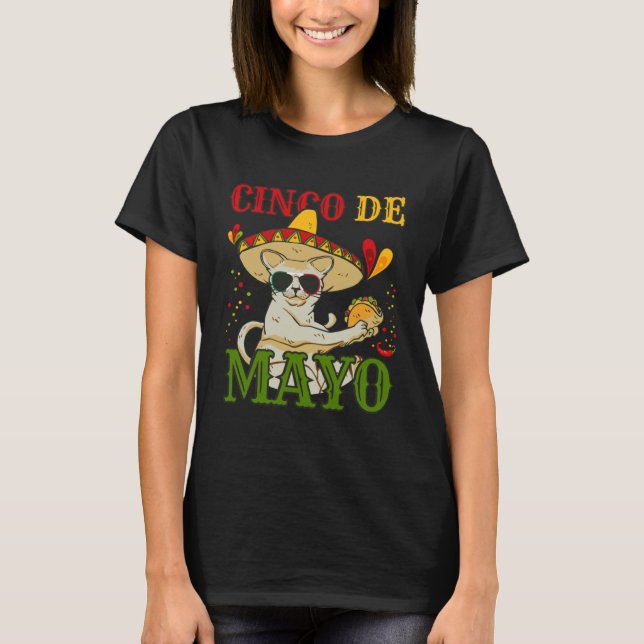 Cat With Mexican Hat And Taco  5 Cinco De Mayo T-Shirt (Vorderseite)