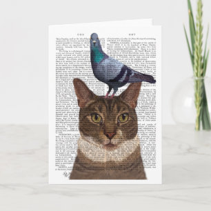 Cat with Pigeon on Head Karte