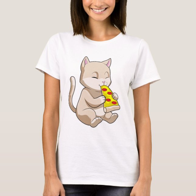Cat with Pizza T-Shirt (Vorderseite)