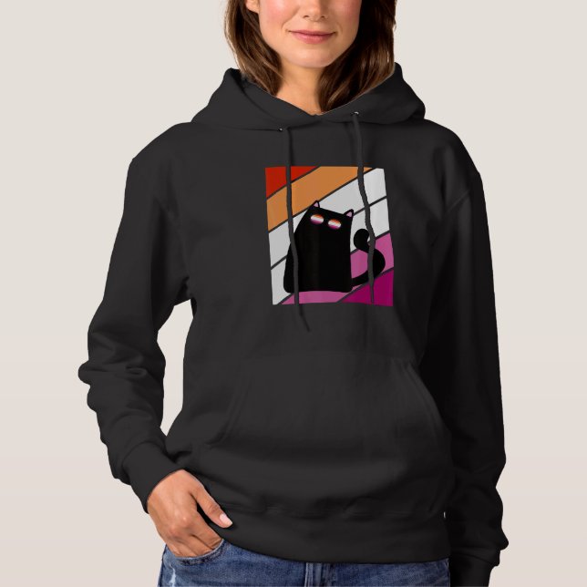 Cat With Pride Lesbian Flag LGBTQ Proud Ally Pride Hoodie (Vorderseite)