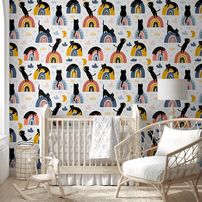 Cat With Rainbow Pattern for Your Kid Room Tapete (Kinder)