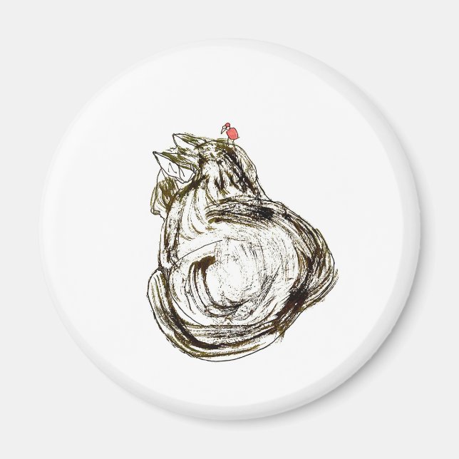 Cat with Red Bird Dry Brush Drawing Art Magnet (Vorne)