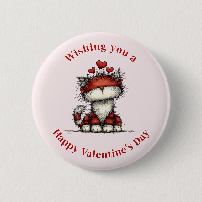 Cat with Red Hearts Cute and Fun Valentine's Day Button (Vorderseite)