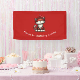 Cat with Red Love Hearts Cute and Fun Birthday Banner