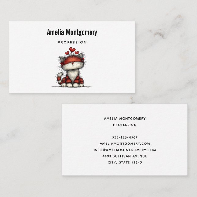 Cat with Red Love Hearts Cute and Funny Visitenkarte (Vorne/Hinten)