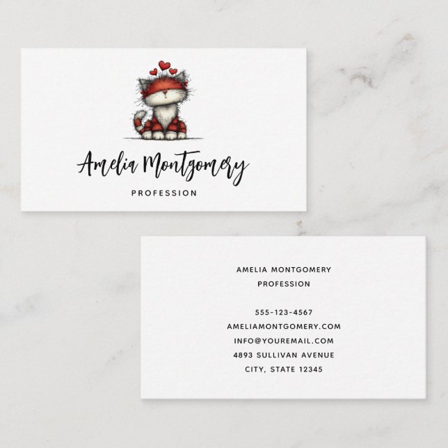 Cat with Red Love Hearts Cute and Funny Visitenkarte (Vorne/Hinten)