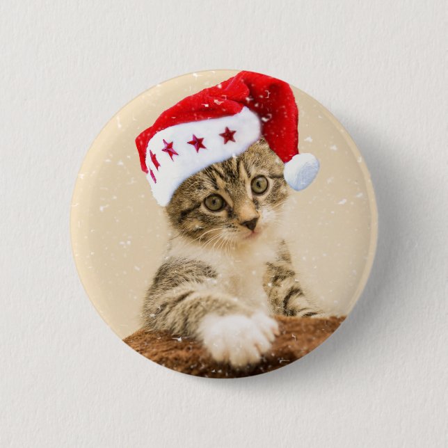 Cat with santa cap button (Vorderseite)