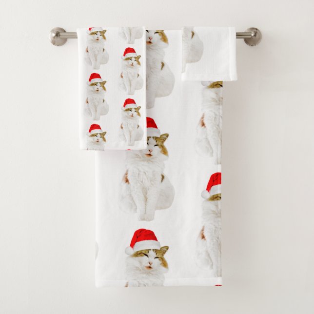 Cat with Santa’s Hat Badhandtuch Set (Insitu)