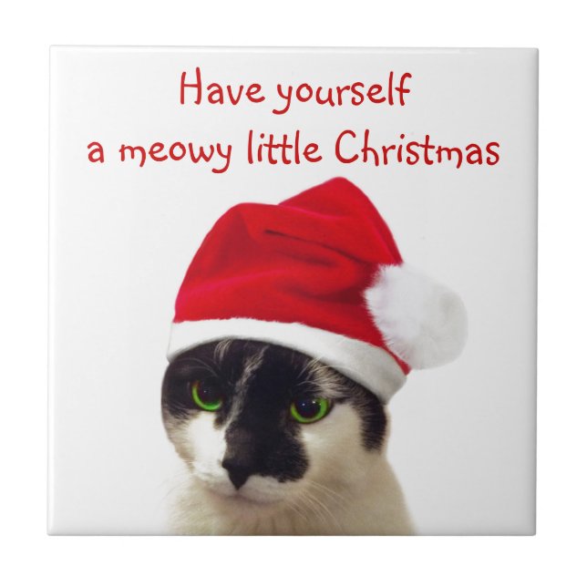Cat with Santa’s Hat Fliese (Vorderseite)