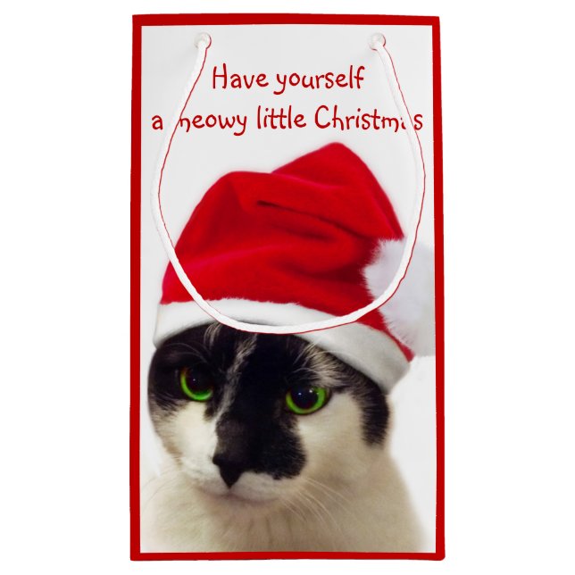 Cat with Santa’s Hat Kleine Geschenktüte (Rückseite)
