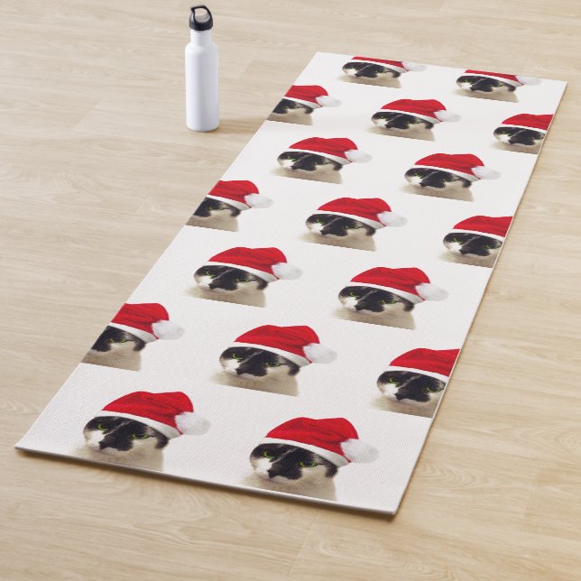 Cat with Santa’s Hat Yogamatte (Beispiel)