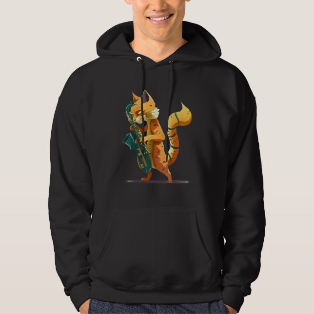 Cat with saxophone hoodie (Vorderseite)