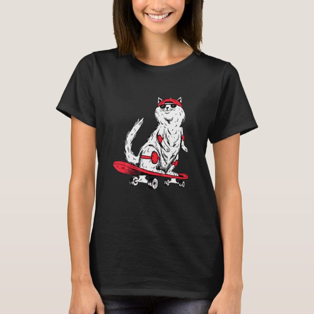 Cat With Skateboard Kitten Skater T-Shirt (Vorderseite)