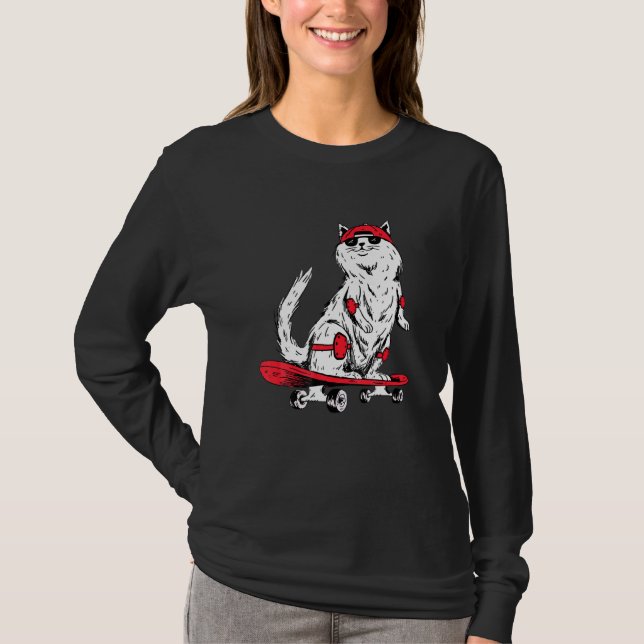 Cat With Skateboard Kitten Skater T-Shirt (Vorderseite)