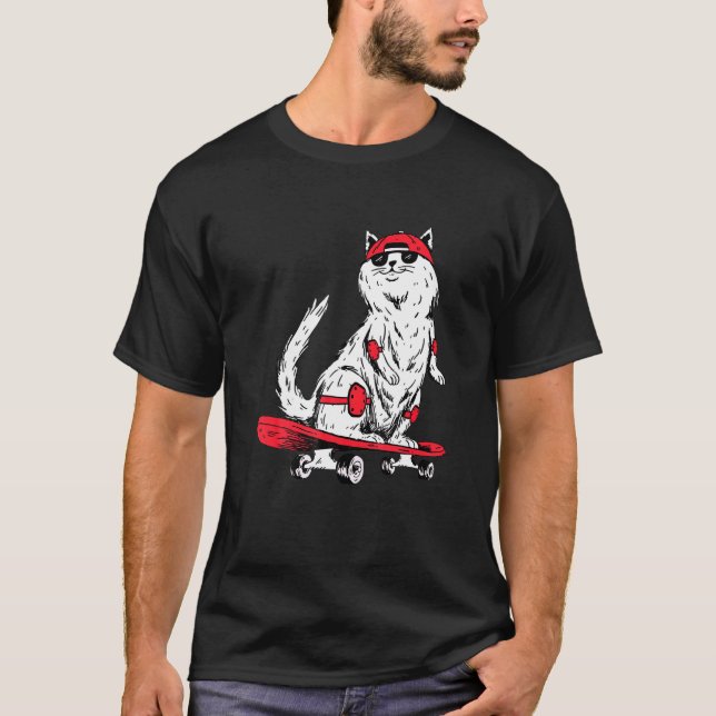 Cat With Skateboard Kitten Skater T-Shirt (Vorderseite)