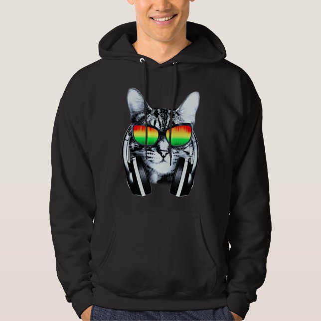 Cat with sunglasses and headphones hoodie (Vorderseite)