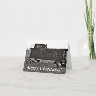 Cat with Train Christmas card - Winter’s Beauty Feiertagskarte
