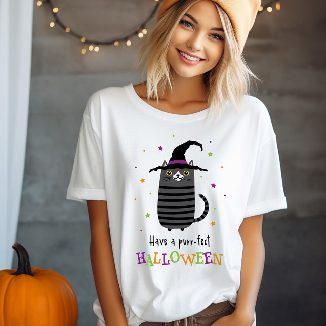 Cat with witch hat Have a purr-fect Halloween cute T-Shirt (Cat with witch hat Have a purr-fect Halloween cute T-Shirt)