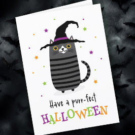 Cat with witch hat Have a purr-fect Halloween Karte