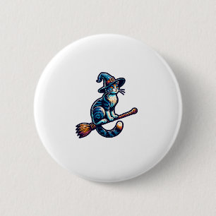 Cat Wizard Halloween Hexe Mystical Cat Lovers Hal Button