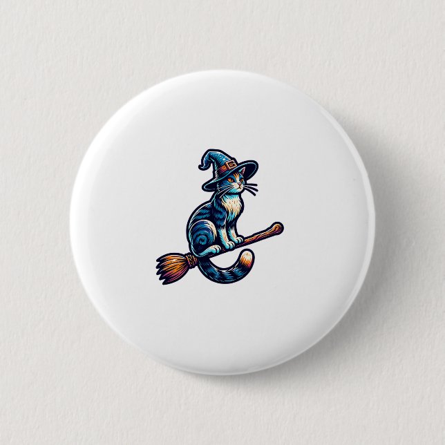 Cat Wizard Halloween Hexe Mystical Cat Lovers Hal Button (Vorderseite)