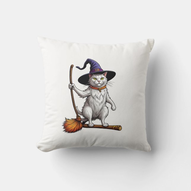 Cat Wizard Halloween Witch Mystical Cat Lovers Lon Kissen (Vorderseite)