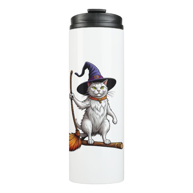 Cat Wizard Halloween Witch Mystical Cat Lovers Lon Thermosbecher (Vorderseite)