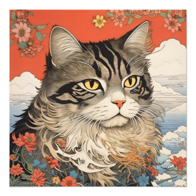 Cat Woodblock Fotodruck (Vorne)