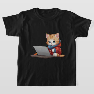 Cat Working On Laptop, Katze tragend lustige Kleid T-Shirt