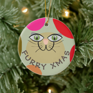CAT WÜNSCHE, FURRY XMAS, KLEINE CHRISTMAS-CAT-LIEB KERAMIK ORNAMENT