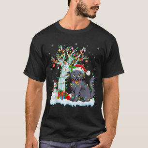 Cat Xmas Lighting Tree Weihnachtsmannmütze Russisc T-Shirt