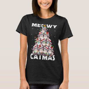 Cat Xmas Lights Santa Meowy Catmas Weihnachten Wei T-Shirt