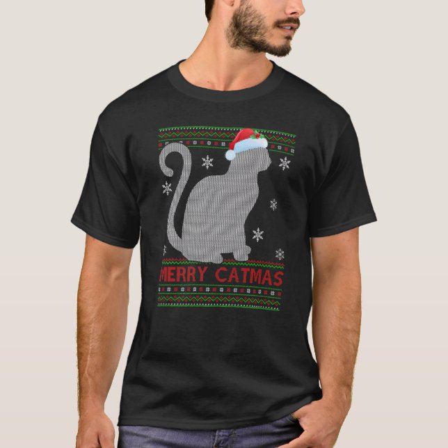 Cat  Xmas Santa Merry Catmas Ugly Cat Christmas T-Shirt (Vorderseite)