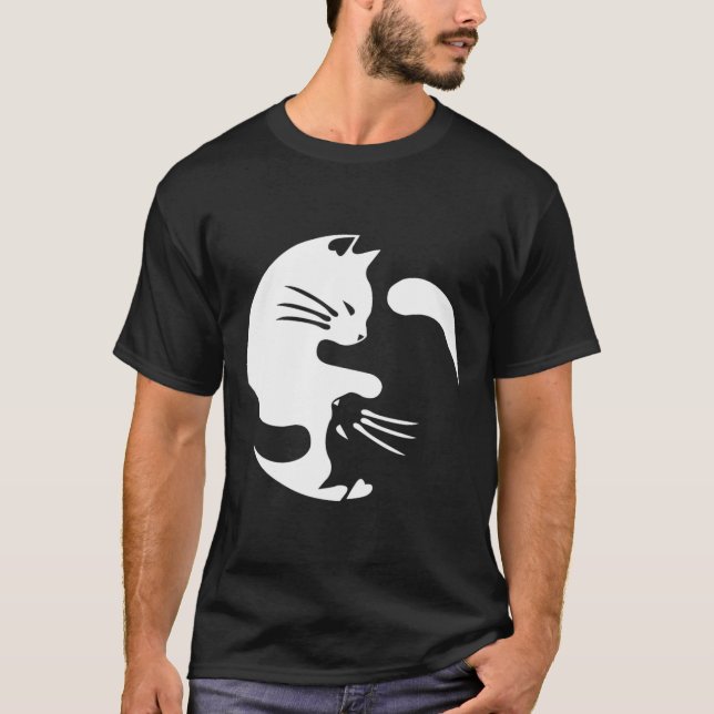 Cat Yin Yang Peace Loving Geschenkidee T-Shirt (Vorderseite)