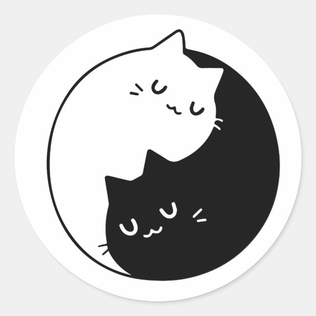 Cat Yin Yang Stickers, Schwarz und Weiß Katzenaufk Runder Aufkleber (Vorderseite)