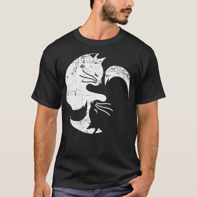 Cat Yin Yang Yoga Spirituality Meditation Balance  T-Shirt (Vorderseite)